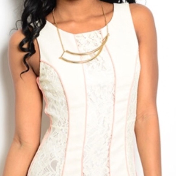 CREAM LACE PANEL DRESS WITH PINK TRIM - Picture 3 of 6